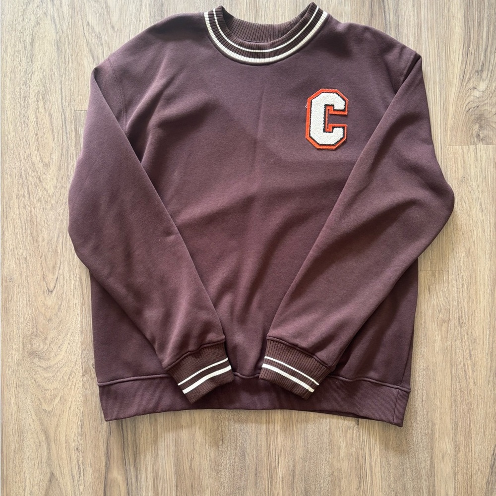 Denim & Flower Maroon Crewneck Sweater with Letter Patch